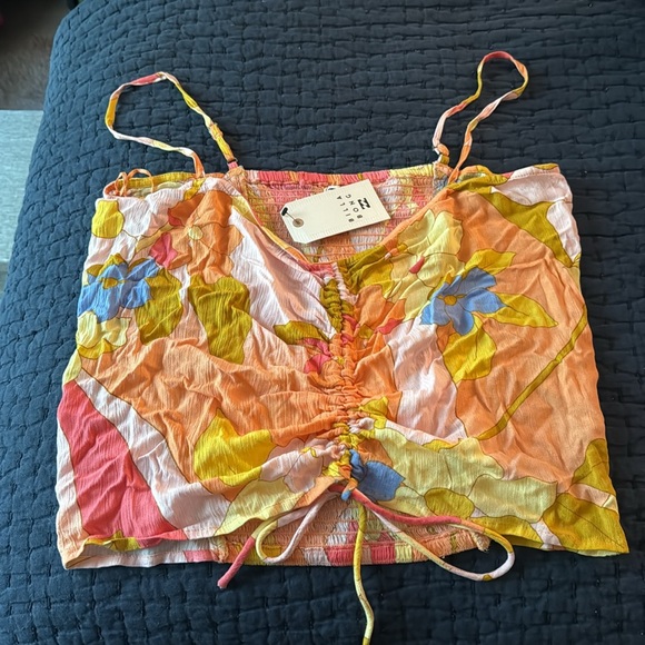 Billabong Orange and 70’s Floral Print Tank Top L NWT - Picture 2 of 6